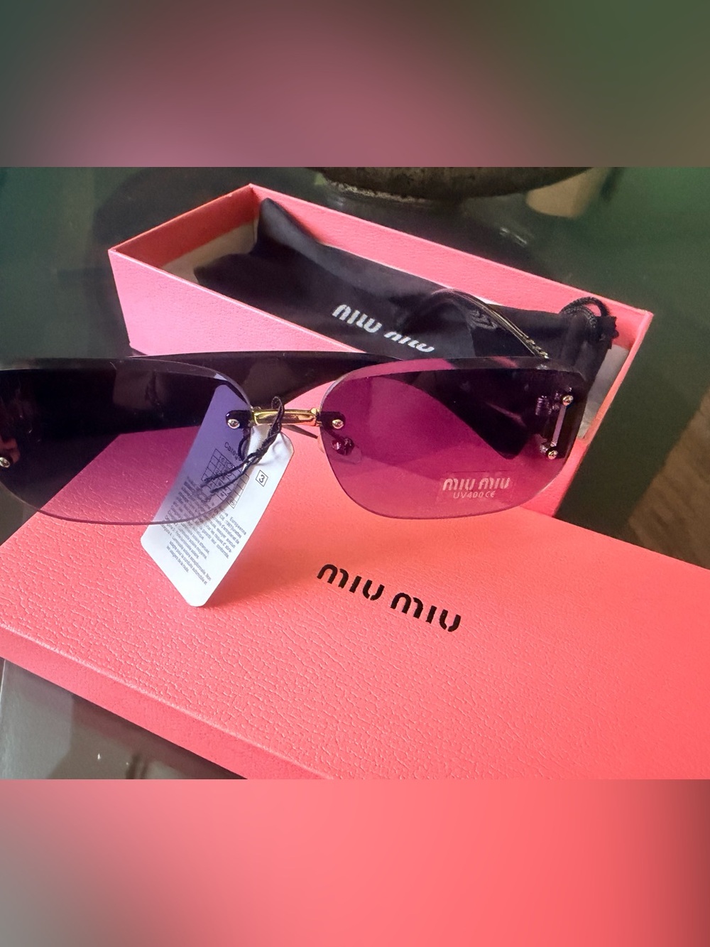 Miu Miu Purple Gradient Rimless USED TWICE Sunglasses with Gold Accents
